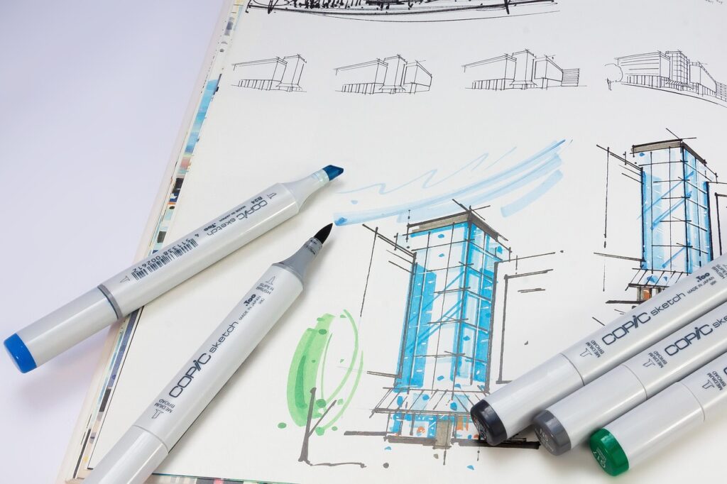 sketchbook, sketch, marker, felt tip pens, writing implement, drawing device, plan, architecture, architect, multicoloured, to dye, write, draw, architectural sketch, graphic design, plexiglass, copic, sketch, architect, architect, architect, graphic design, graphic design, graphic design, graphic design, graphic design