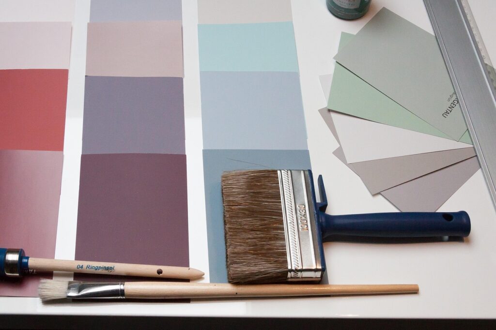 color samples, trend colors, interior design, interior-design, judgement, decision, layout, inneneinrichter, interior architect, painter, wall gestalter, to dye, paint brush, steel ruler, ruler, interior design, painter, painter, painter, painter, painter