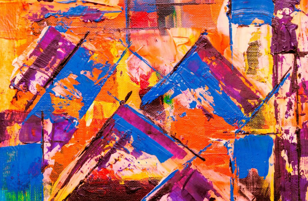 Dynamic abstract acrylic painting with vivid alt="brand color scheme for small business branding" colors and geometric shapes.