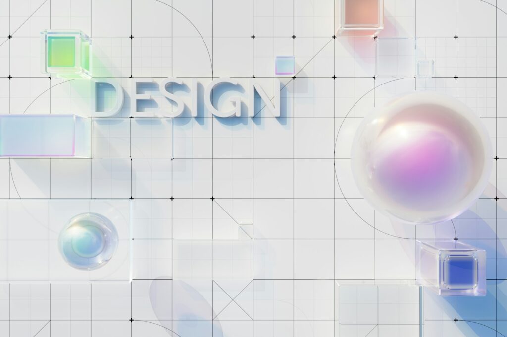 Design projection a white tiled wall with a design word on it